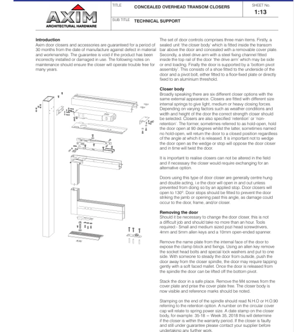 Axim Concealed Overhead Transom Closer TC 8800 Series- ACT880200 - Image 7