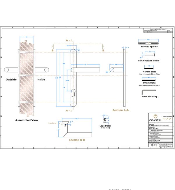 Mitre Lever Door Handle on Backplate BLU KM070 - 316 Satin Stainless Steel-(pair with spindle) - Image 3