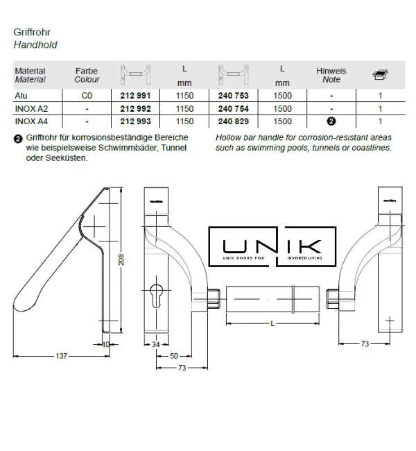 Schuco 212957 Push Bar (without hollow bar handle) Alu- Commercial Grade Panic Hardware for Emergency Exit Systems - Image 3