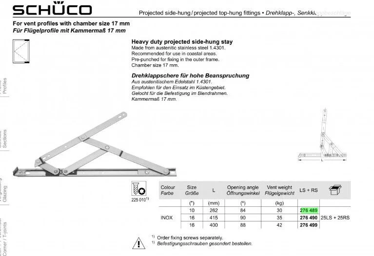 Schueco Heavy Duty Projected Top and Side Window Friction Hinge Stainless 276489-Sold as 1 Pair - Image 4