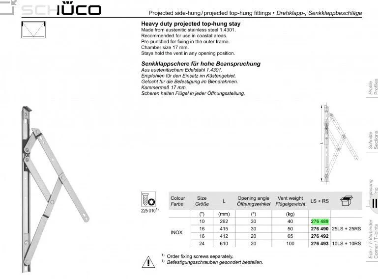 Schueco Heavy Duty Projected Top and Side Window Friction Hinge Stainless 276489-Sold as 1 Pair - Image 5