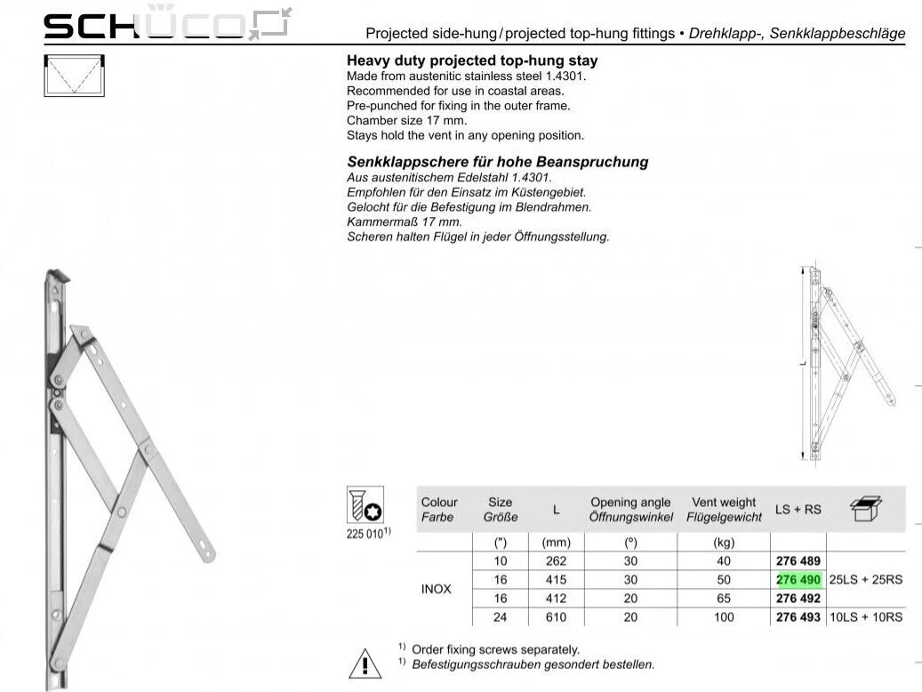 Schueco Heavy Duty Projected Top and Side Window Friction HingeStainless 276490-Sold as 1 Pair - Image 3