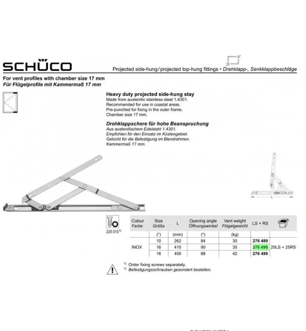 Schueco Heavy Duty Projected Top and Side Window Friction HingeStainless 276490-Sold as 1 Pair - Image 4